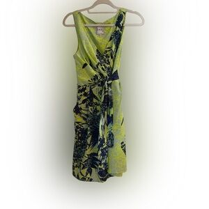 Yoana Baraschi Chartreuse Floral Print Tie Front Assymetrical Mini Dress Size 6